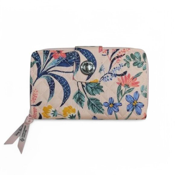 Vera Bradley RFID Turnlock Double Zip ID Case Wallet Coin Paradise Coral NWT - Picture 1 of 8